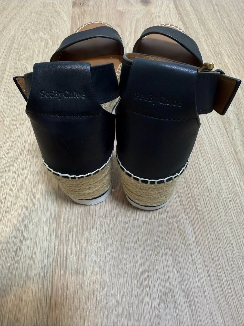 See by Chloé Black Leather Espadrille Platform Sandals EU 36 US 6 Flatform
